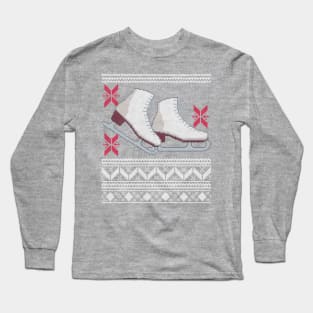 Ugly Christmas Sweater design with Ice Skates and Snowflakes Long Sleeve T-Shirt